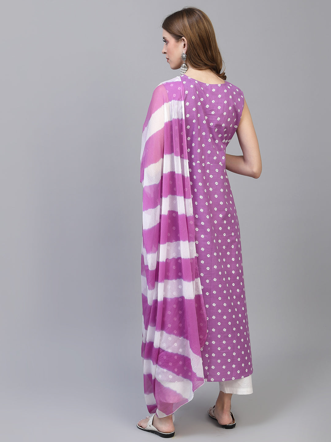 Bandhej Printed A-Line Kurta with Dupatta