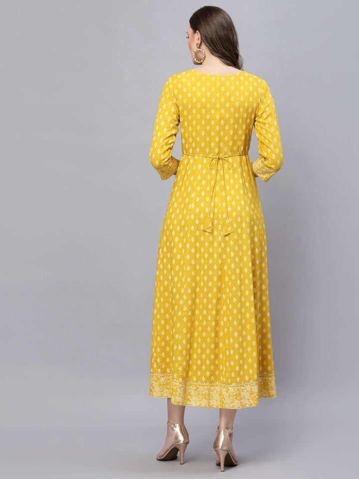 Printed &amp; Embroidered Rayon Flared Kurta