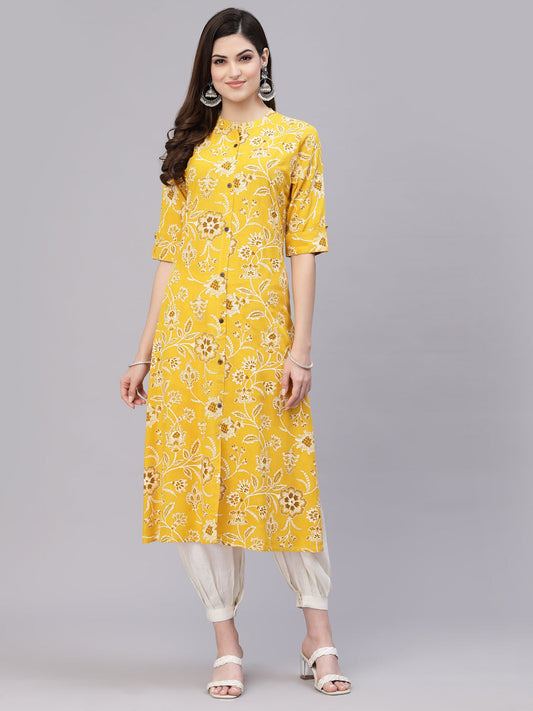 Floral Printed Rayon A-Line Kurta