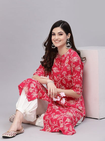 Floral Printed Rayon A-Line Kurta