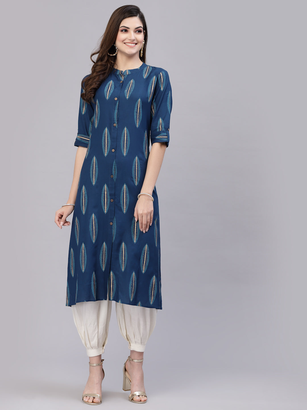 Stylum teal rayon printed kurta – wholesale manufacturer & exporter from India