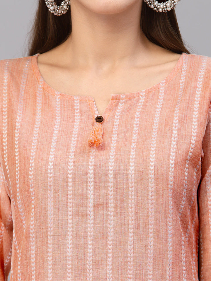 Self Woven Striped Cotton Blend Straight Kurta