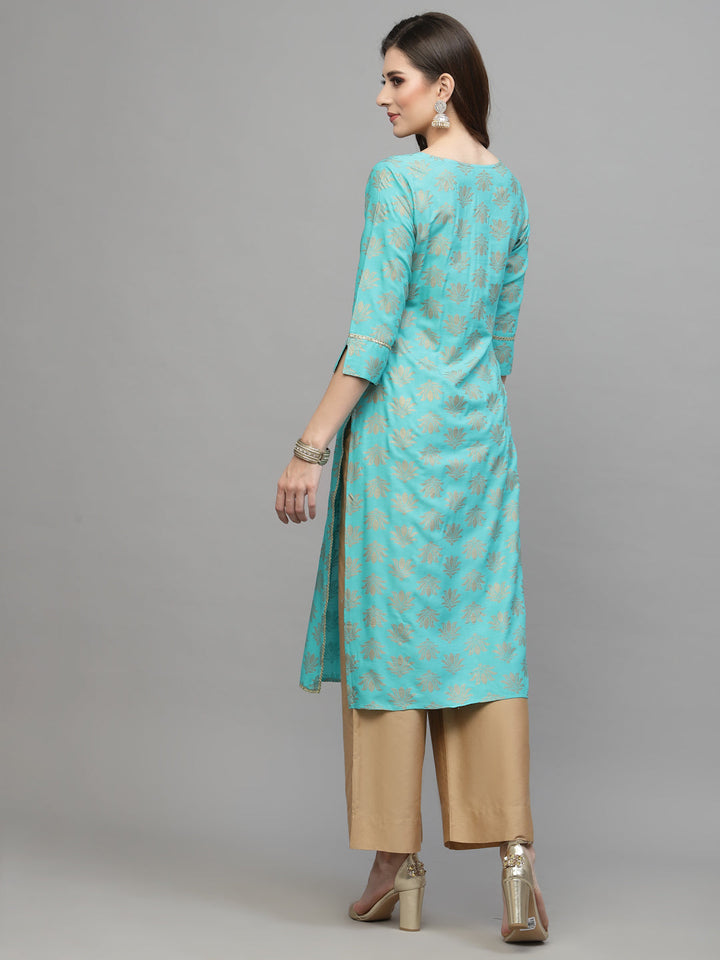 Gold Printed Rayon Straight Kurta