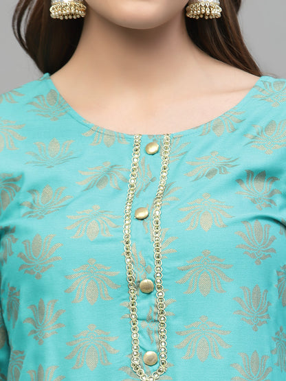 Gold Printed Rayon Straight Kurta
