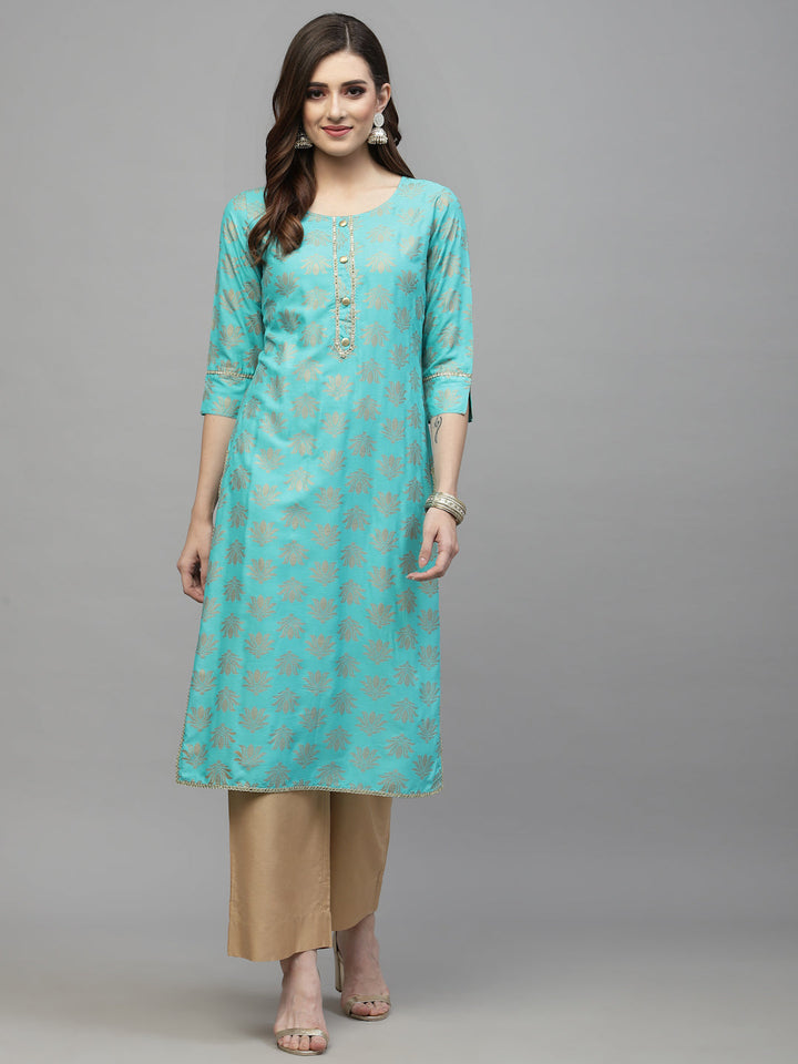 Gold Printed Rayon Straight Kurta