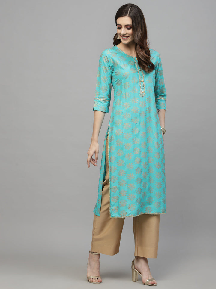Gold Printed Rayon Straight Kurta
