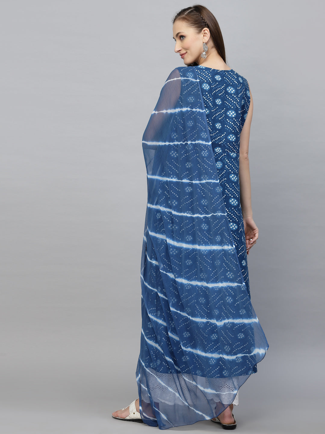 Bandhej Printed Cotton Flared Kurta Dupatta Set