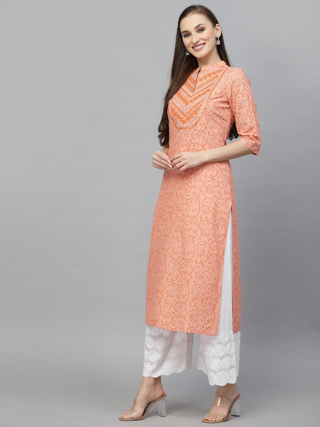 Printed &amp; Embroidered Rayon Straight Kurta