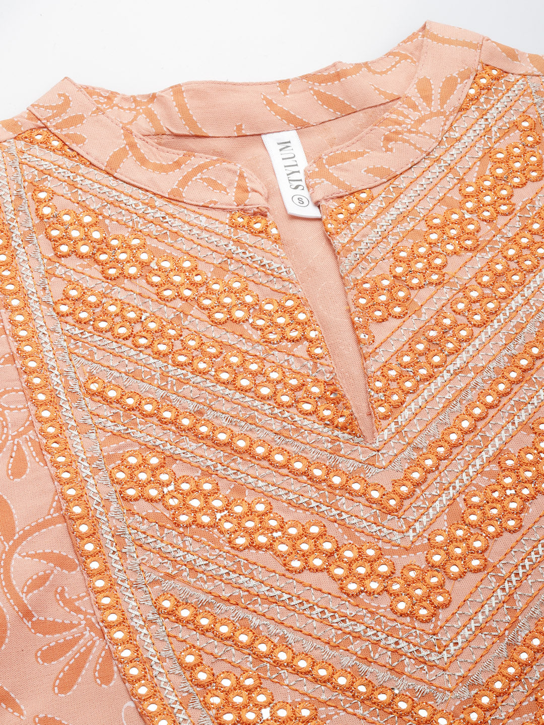 Printed &amp; Embroidered Rayon Straight Kurta