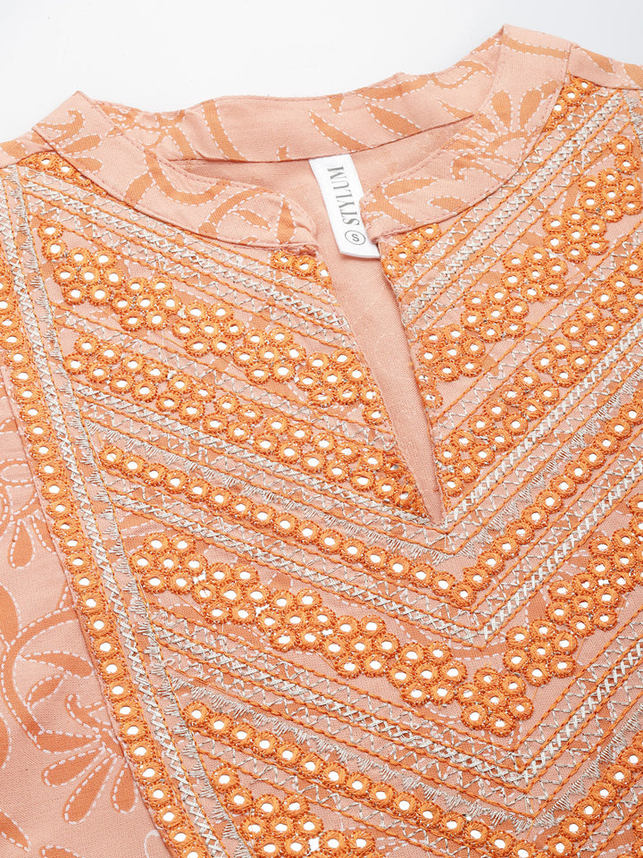 Printed &amp; Embroidered Rayon Straight Kurta