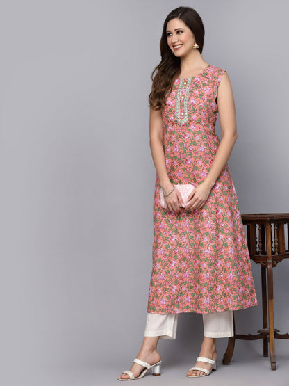 Floral Printed Cotton A-Line Kurta