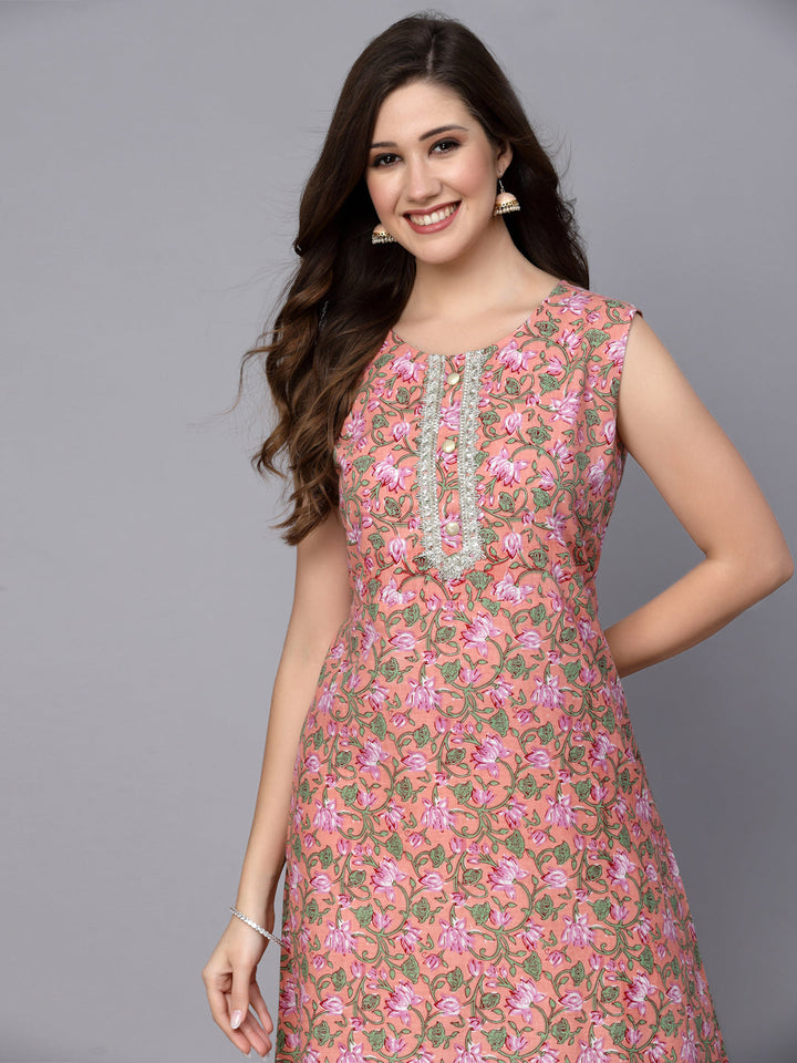 Floral Printed Cotton A-Line Kurta