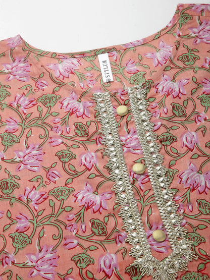 Floral Printed Cotton A-Line Kurta