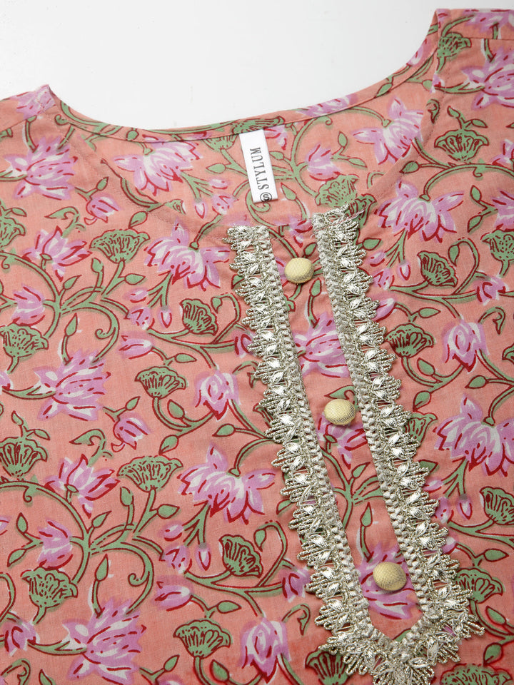 Floral Printed Cotton A-Line Kurta