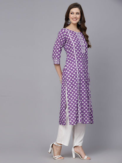 Ethnic Motif Printed Rayon Straight Kurta