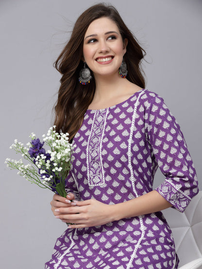 Ethnic Motif Printed Rayon Straight Kurta