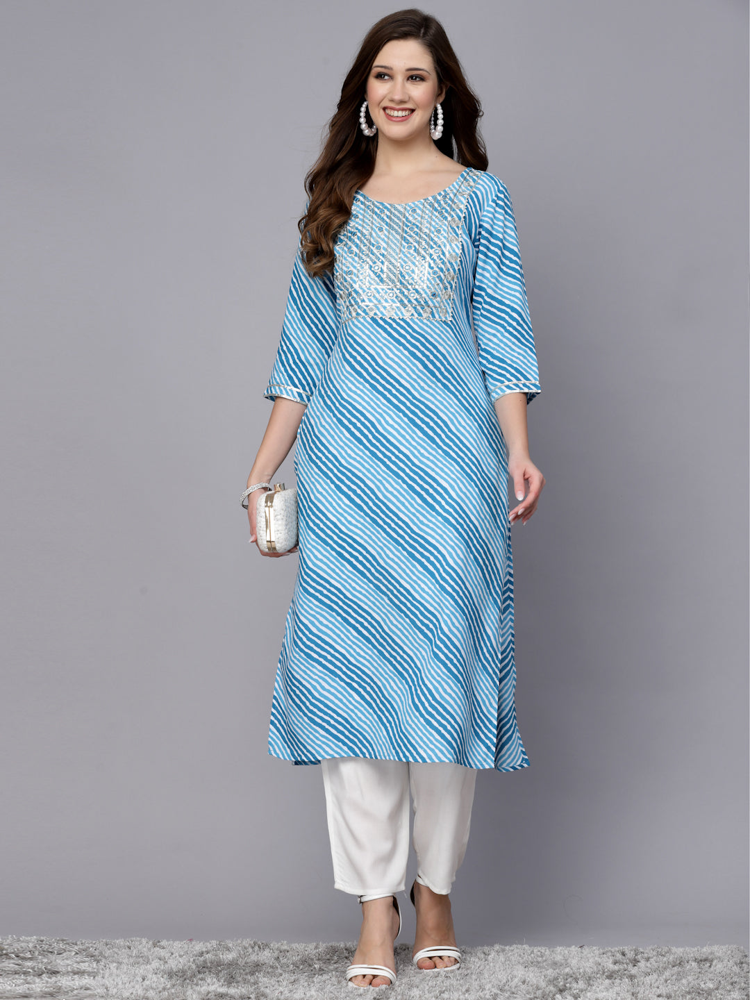 Lehriya Printed &amp; Embroidered Rayon Straight Kurta
