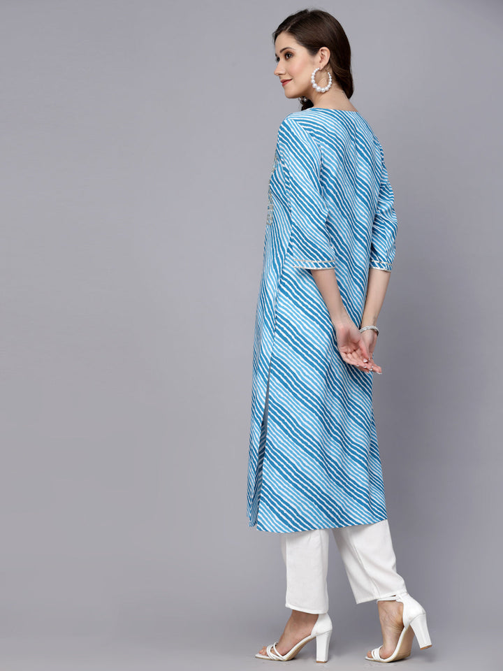 Lehriya Printed &amp; Embroidered Rayon Straight Kurta