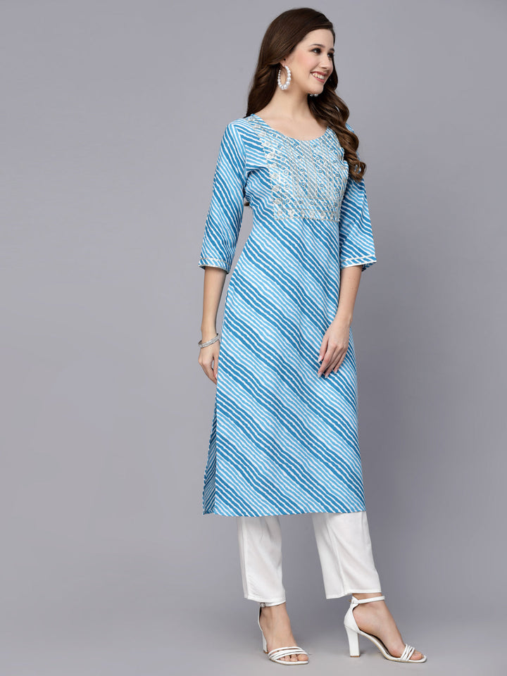 Lehriya Printed &amp; Embroidered Rayon Straight Kurta