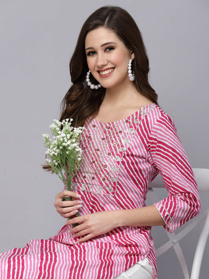 Lehriya Printed & Embroidered Rayon Straight Kurta