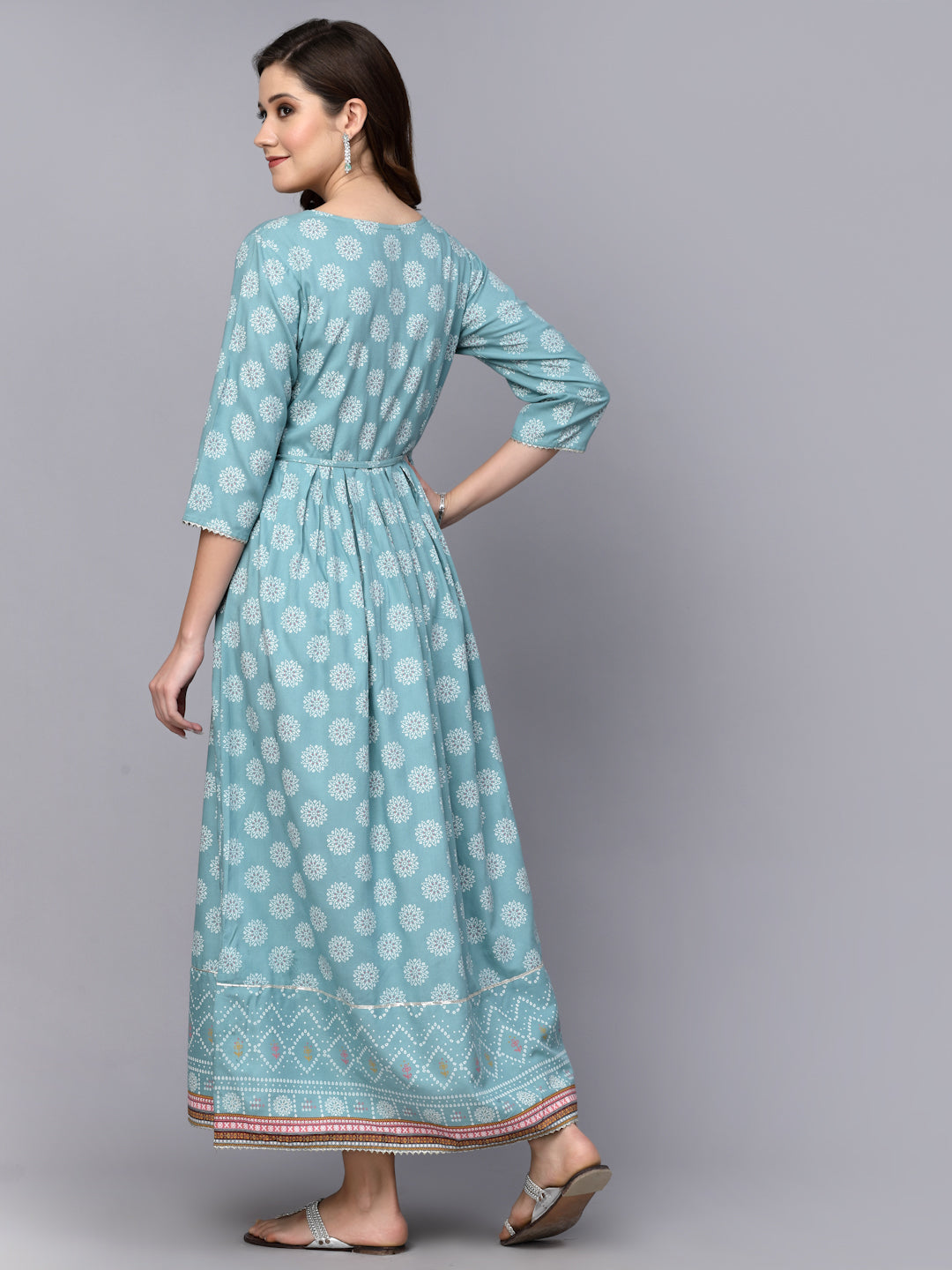 Printed &amp; Embroidered Rayon Flared Kurta