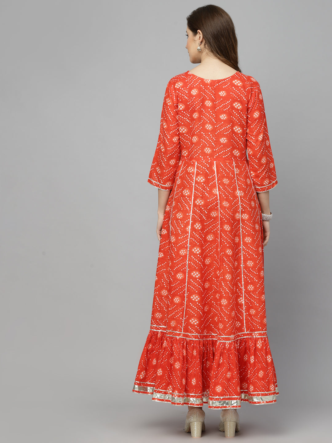 Bandhani Printed &amp; Embroidered Cotton Anarkali Kurta