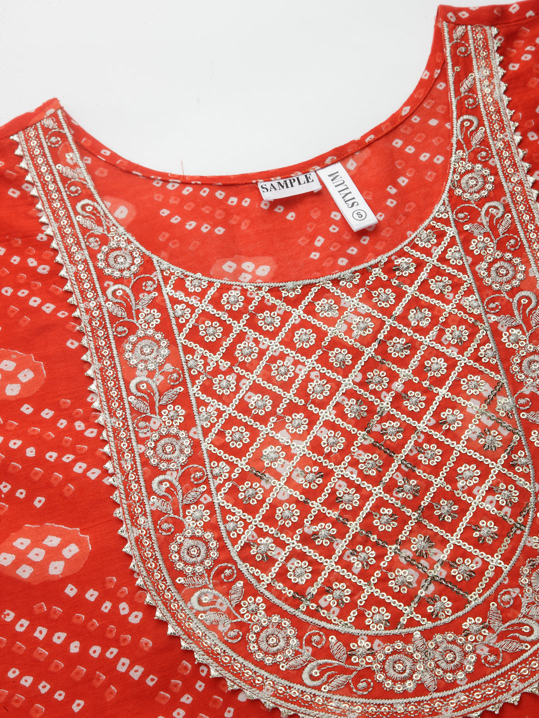 Bandhani Printed &amp; Embroidered Cotton Anarkali Kurta