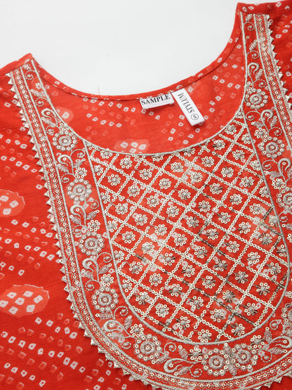 Bandhani Printed & Embroidered Cotton Anarkali Kurta