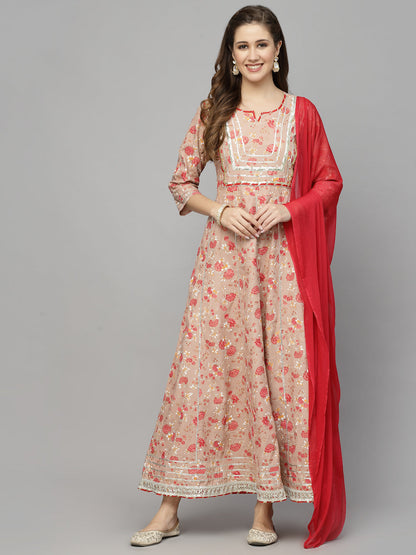 Floral Printed Rayon Anarkali kurta with Dupatta