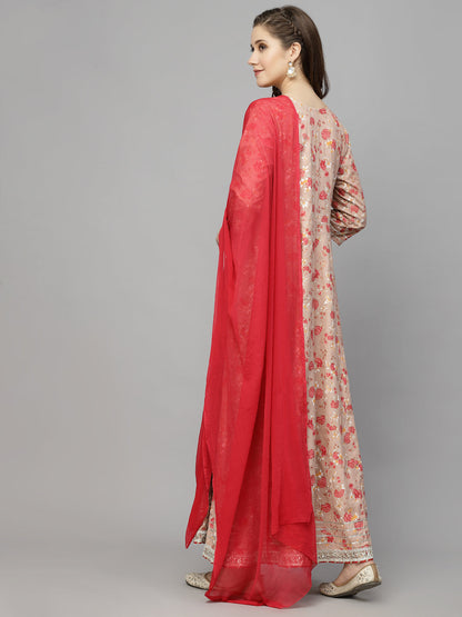 Floral Printed Rayon Anarkali kurta with Dupatta