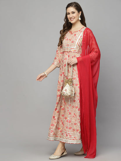 Floral Printed Rayon Anarkali kurta with Dupatta