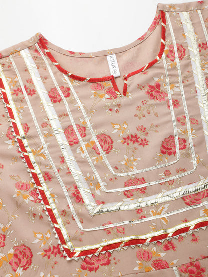 Floral Printed Rayon Anarkali kurta with Dupatta