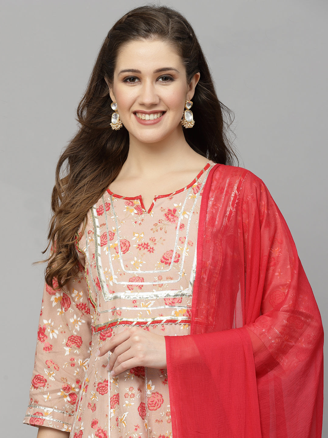 Floral Printed Rayon Anarkali kurta with Dupatta