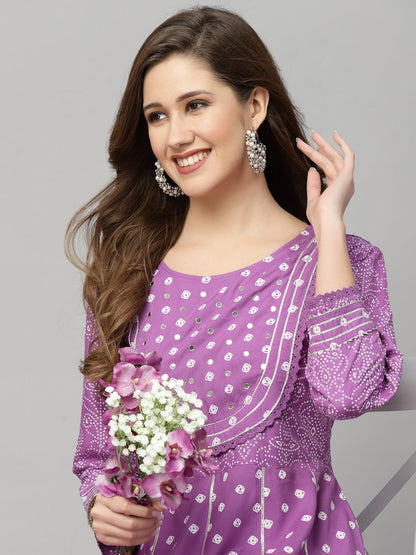 Bandhani Printed & Embellished Rayon Anarkali Kurta
