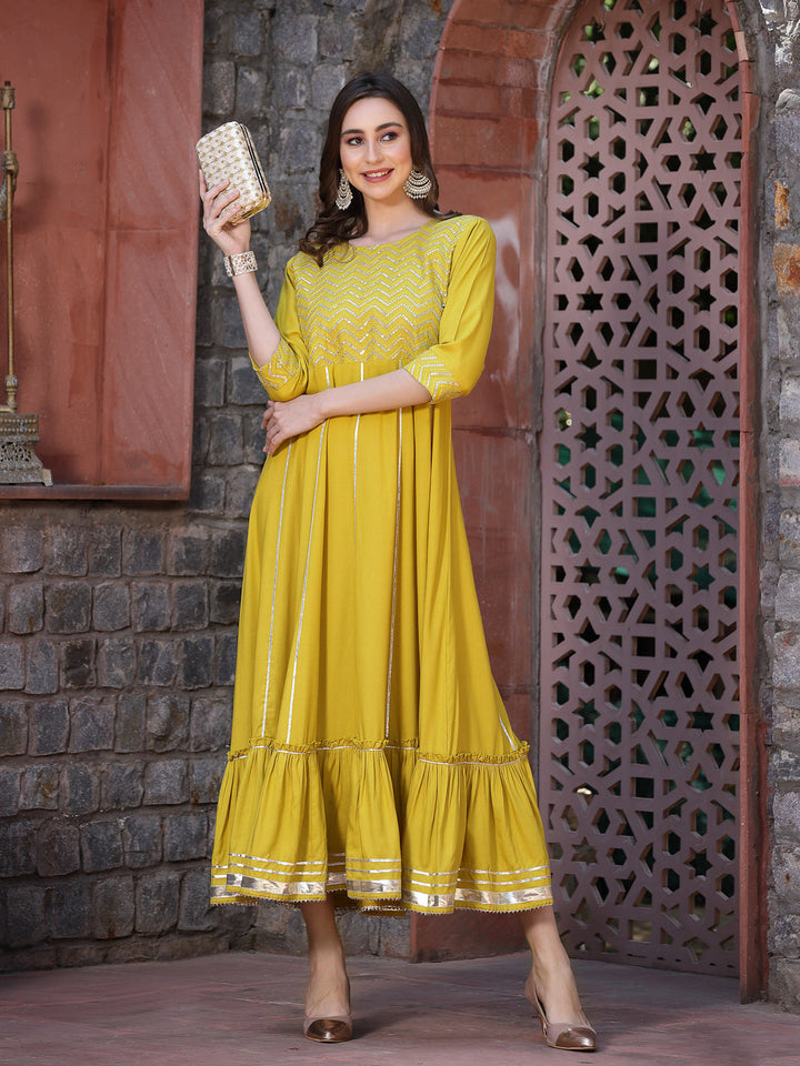 Embroidered &amp; Embellished Rayon Anarkali Kurta