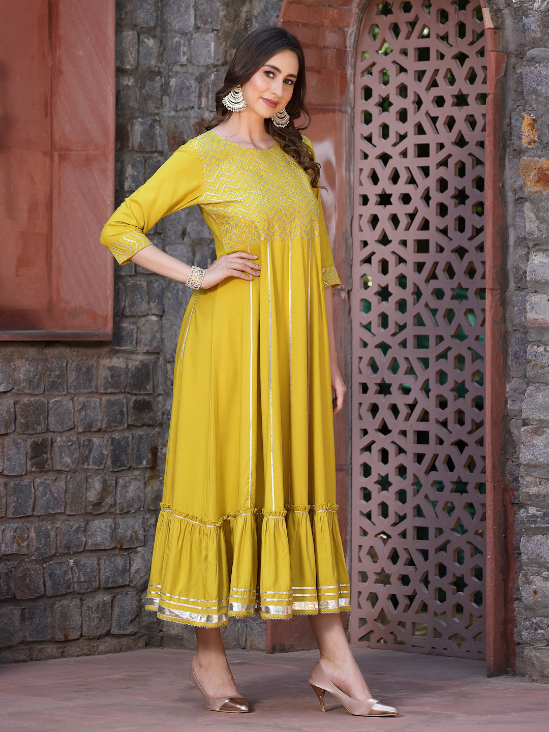 Embroidered &amp; Embellished Rayon Anarkali Kurta
