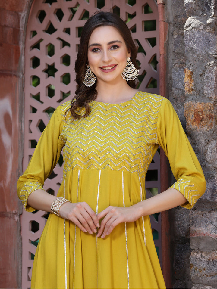Embroidered &amp; Embellished Rayon Anarkali Kurta