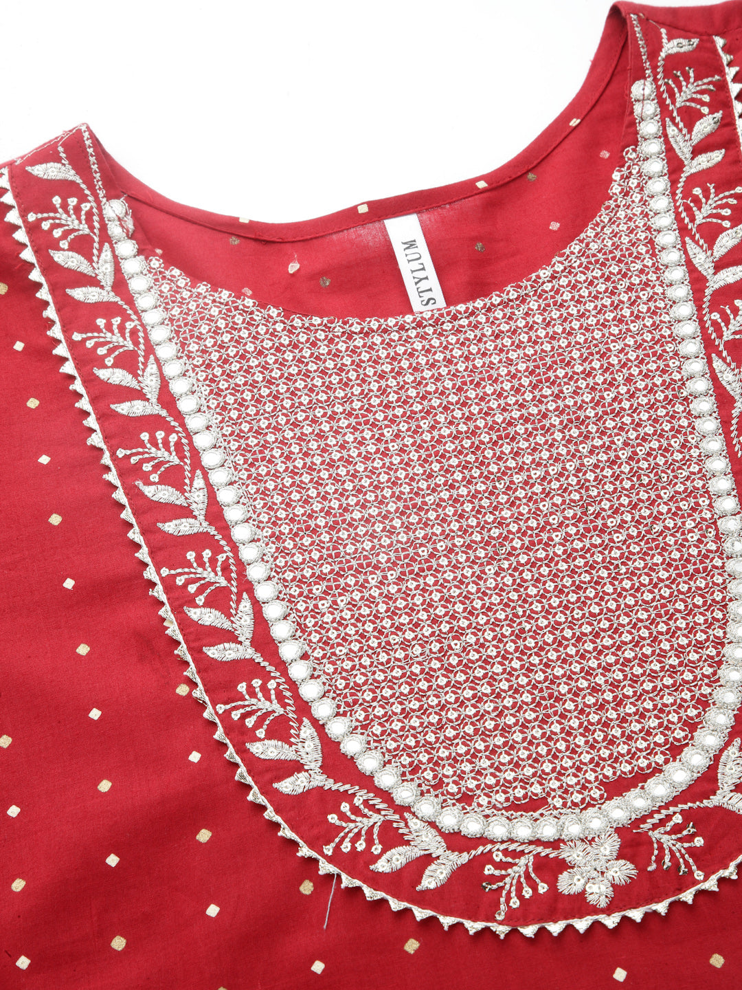 Printed &amp; Embroidered Cotton Anarkali Kurta With Dupatta