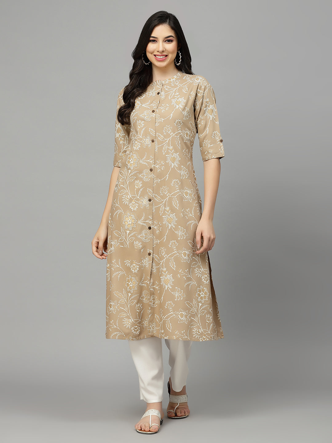 Stylum beige rayon floral kurta – wholesale manufacturer &amp; exporter from India