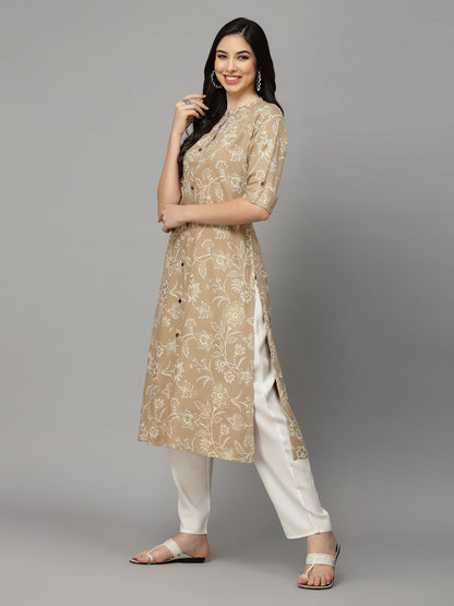 Floral Print Rayon A-Line Kurta