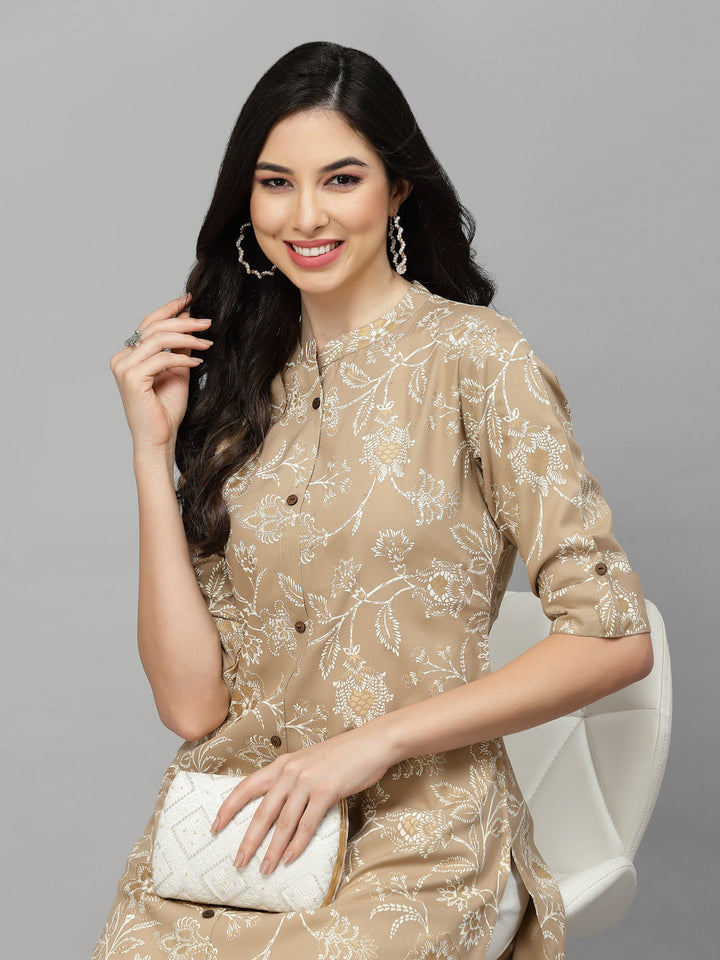 Floral Print Rayon A-Line Kurta