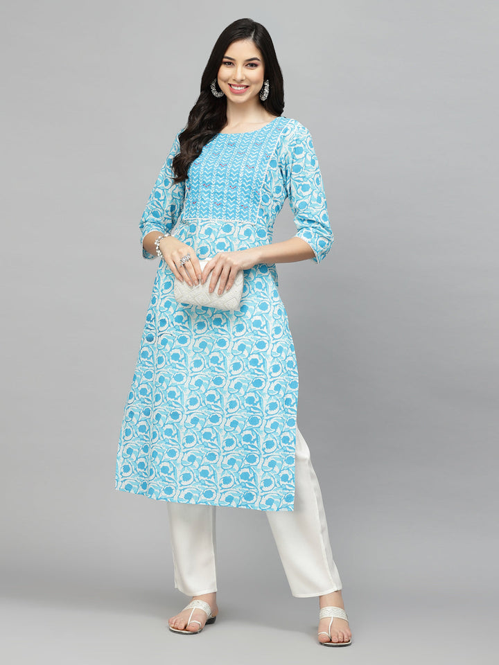 Printed Cotton Slub Straight Kurta