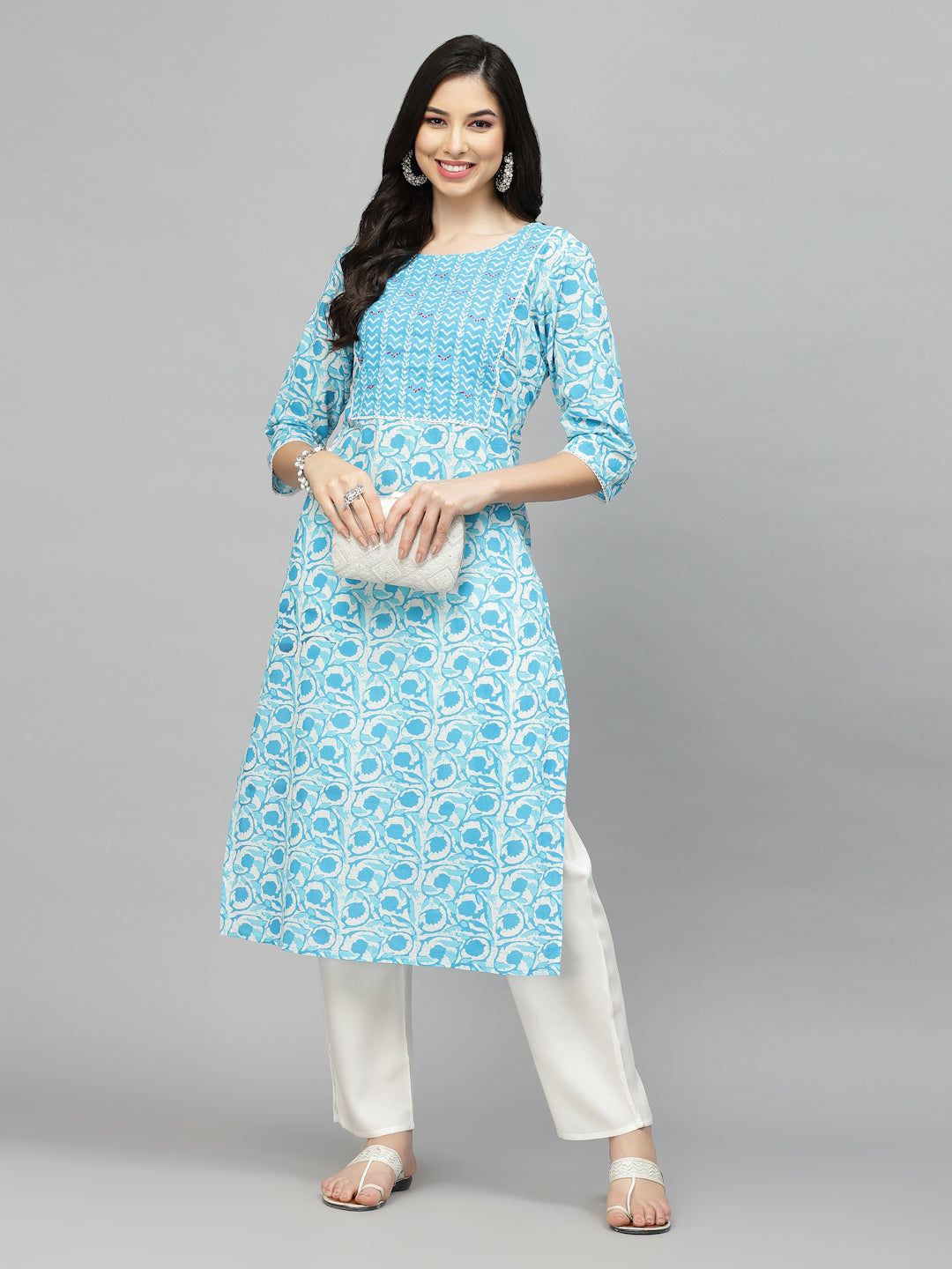 Printed Cotton Slub Straight Kurta