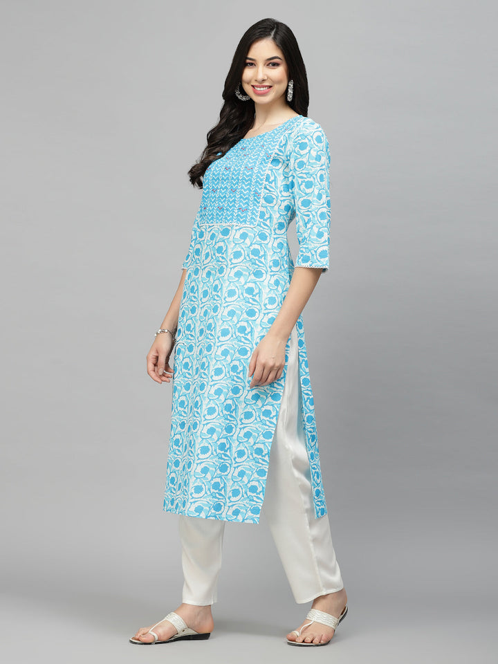 Printed Cotton Slub Straight Kurta