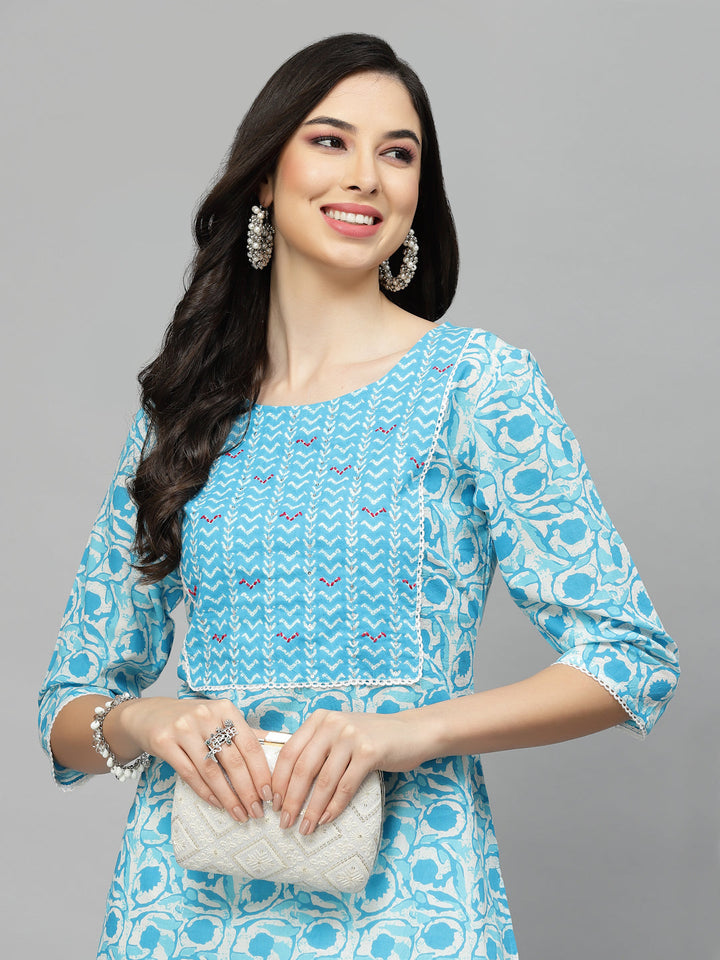 Printed Cotton Slub Straight Kurta