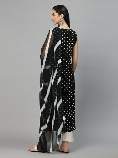 Bandhej Printed A-Line Kurta With Dupatta