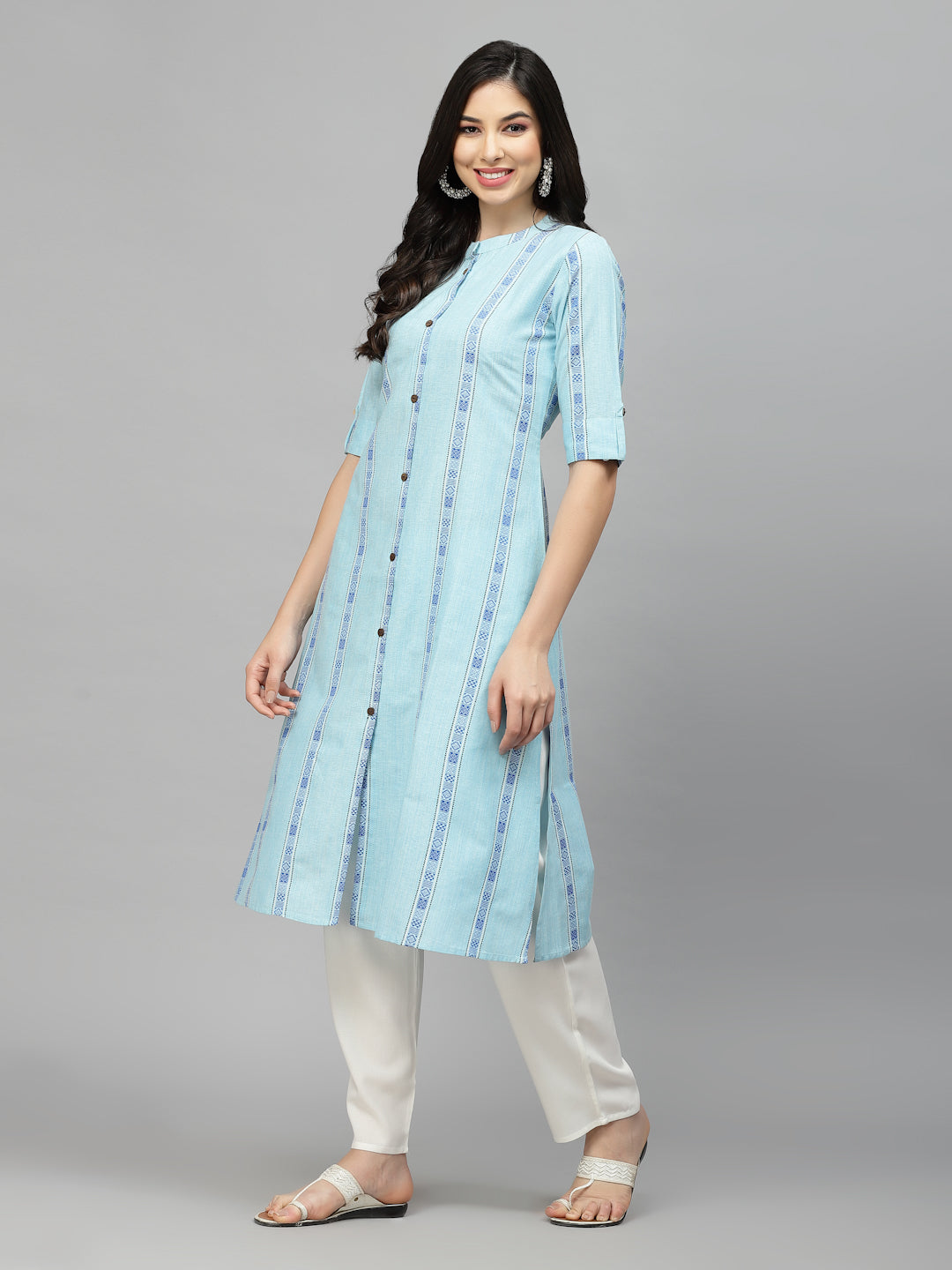 Woven Design Cotton Blend A-Line Kurta