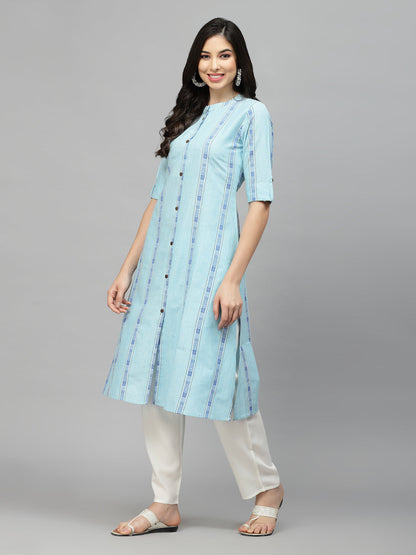 Woven Design Cotton Blend A-Line Kurta
