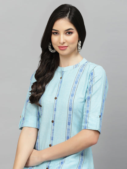 Woven Design Cotton Blend A-Line Kurta