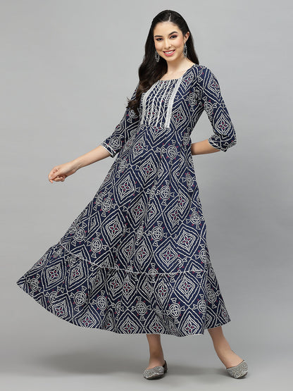 Bandhej Printed Rayon Tiered Kurta